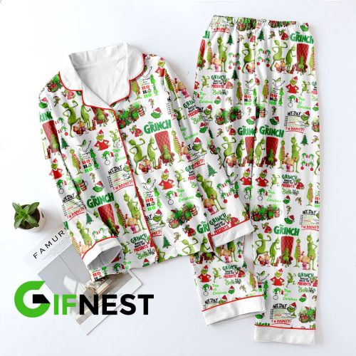 Get Festive with Grinch Button Down Pajamas – Perfect Christmas Gift for Women