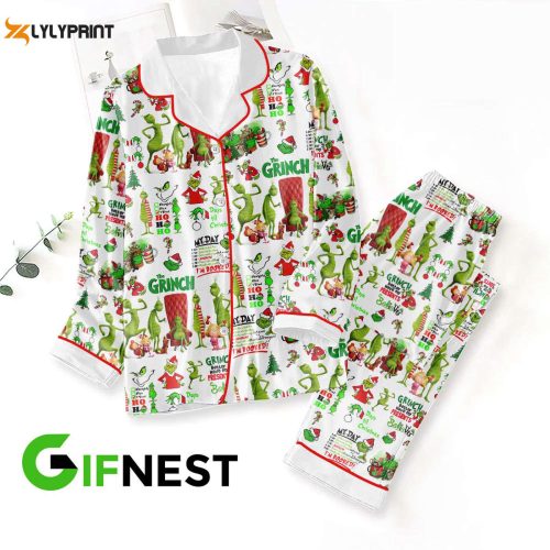 Get Festive with Grinch Button Down Pajamas – Perfect Christmas Gift for Women