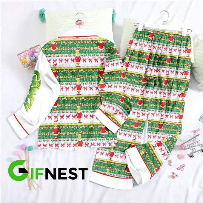 Cozy Grinch Button Down Pajamas Set – Perfect Christmas Gift For Women