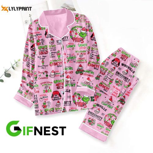 Grinch Button Down Pajamas Set – Perfect Christmas Gift for Women