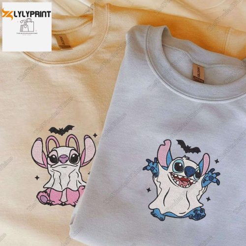 Halloween Stitch & Angel Ghost Sweatshirt: Disney Couple Hoodie Lilo Stitch Cartoon Shirt