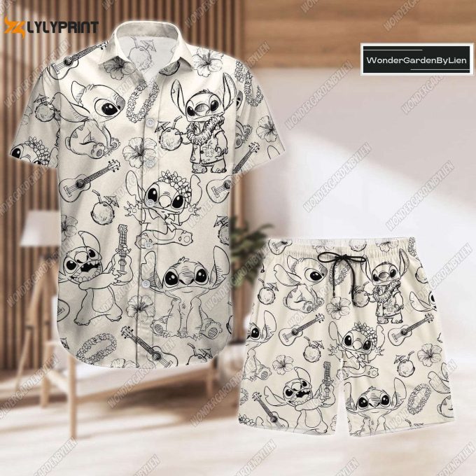 Halloween Stitch T-Shirt Set Disney Cartoon Button Shirt Aloha Stitch Shirt Summer Shorts – Magic Kingdom