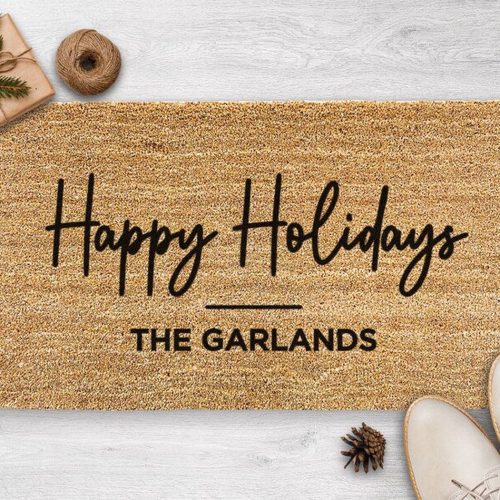 Custom Happy Holidays Doormat: Personalized Christmas Decor Housewarming & New Home Gift