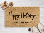 Custom Happy Holidays Doormat: Personalized Christmas Decor Housewarming & New Home Gift