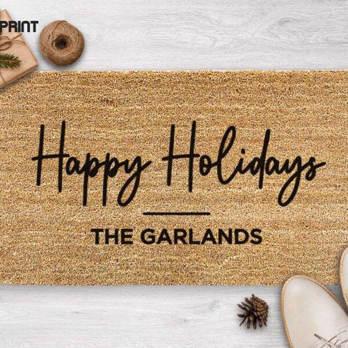 Custom Happy Holidays Doormat: Personalized Christmas Decor Housewarming & New Home Gift