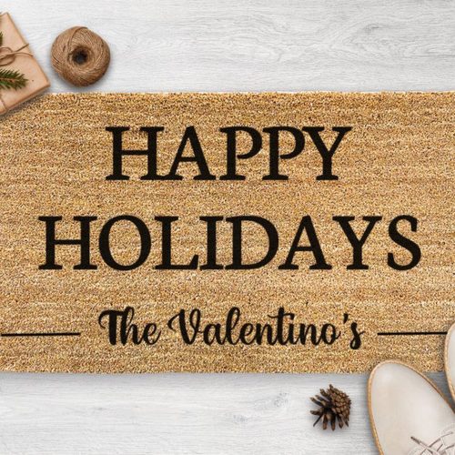 Personalized Happy Holidays Doormat: Perfect Christmas Decor & Housewarming Gift