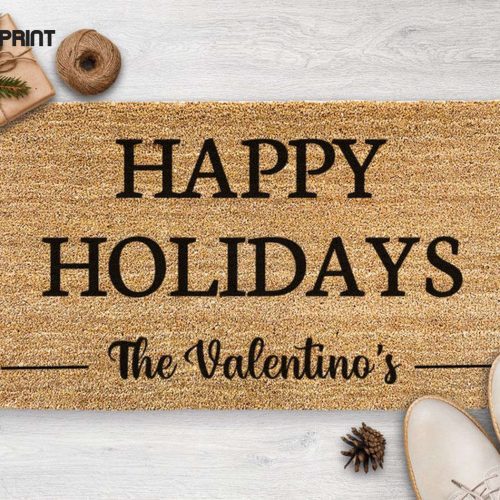 Personalized Happy Holidays Doormat: Perfect Christmas Decor & Housewarming Gift