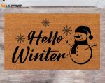Personalized Hello Winter Doormat – Custom Christmas Rug with Family Name Monogram Perfect New Year & Anniversary Gift