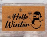 Personalized Hello Winter Doormat – Custom Christmas Rug with Family Name Monogram Perfect New Year & Anniversary Gift