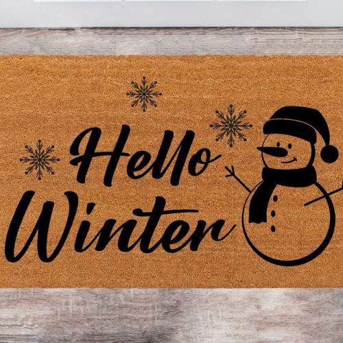 Personalized Hello Winter Doormat – Custom Christmas Rug with Family Name Monogram Perfect New Year & Anniversary Gift
