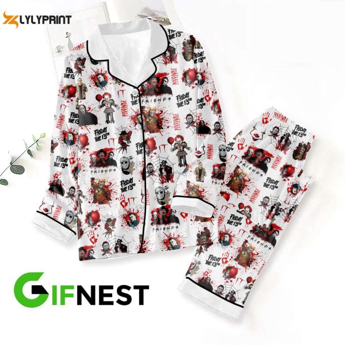 Spooky Style: Horror Movies Button Down Pajamas Set – Perfect Gift