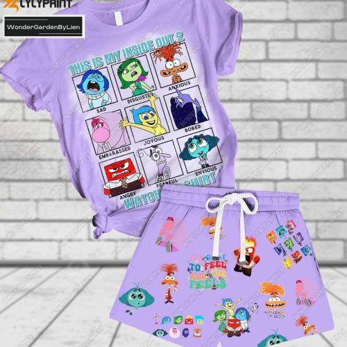 Disney Pixar Inside Out 2 Tshirt Short Set – Character T-Shirt &Amp; Movie Watching Pajamas