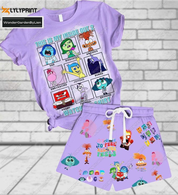 Disney Pixar Inside Out 2 Tshirt Short Set – Character T-Shirt &Amp;Amp; Movie Watching Pajamas