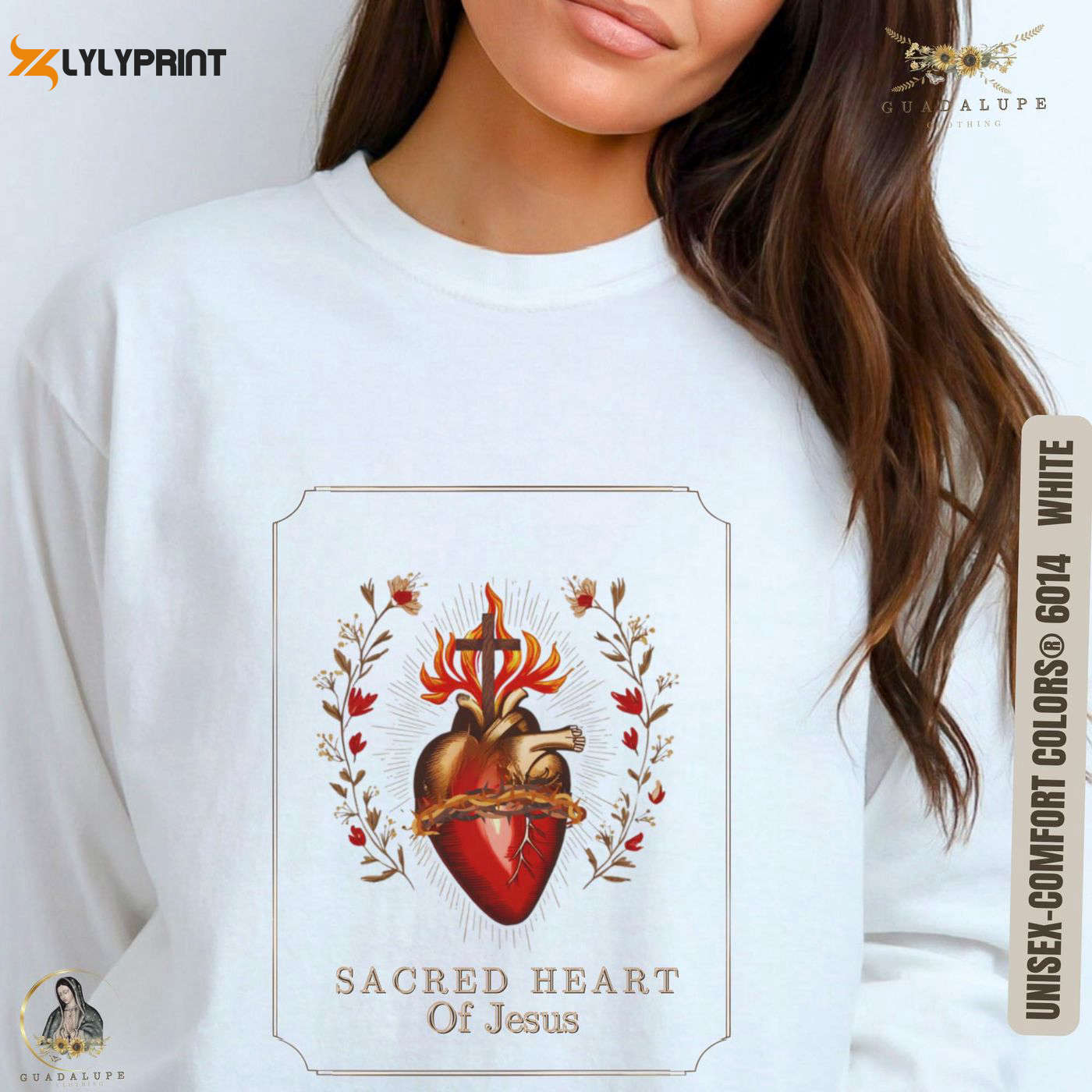 Vintage Sacred Heart Jesus Long Sleeve T-Shirt: Unisex Catholic Gift Folk Art Faith Shirt Vintage Sacred Heart Jesus Long Sleeve T-Shirt: Unisex Catholic Gift Folk Art Faith Shirt