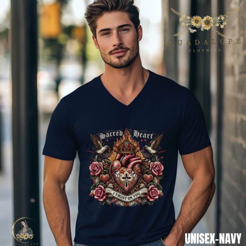 Vintage Jesus Sacred Heart T-shirt – Devotional Gifts for Adults and Women Catholic Christ Tee – Religious Christmas Gift