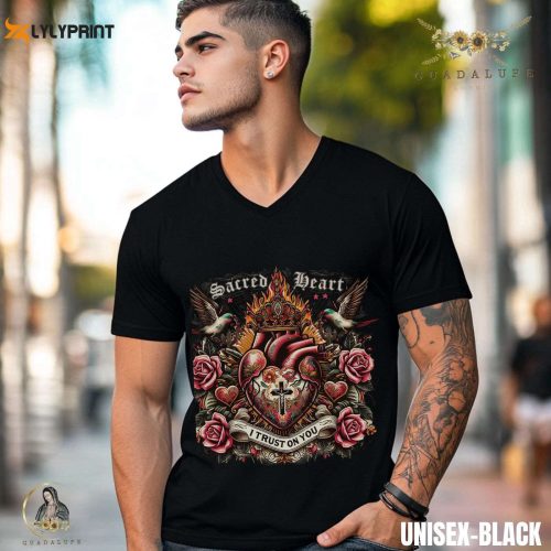 Vintage Jesus Sacred Heart T-shirt – Devotional Gifts for Adults and Women Catholic Christ Tee – Religious Christmas Gift