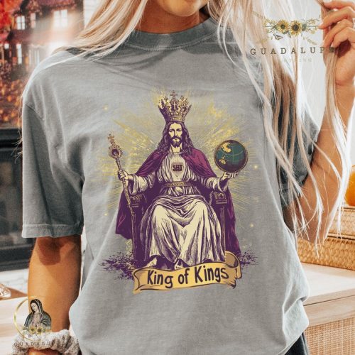 King of Kings Religious Tee: Vintage Jesus Catholic Gifts Christmas Shirt Unisex Church Wear Comfort Colors Garment-Dyed T-shirt