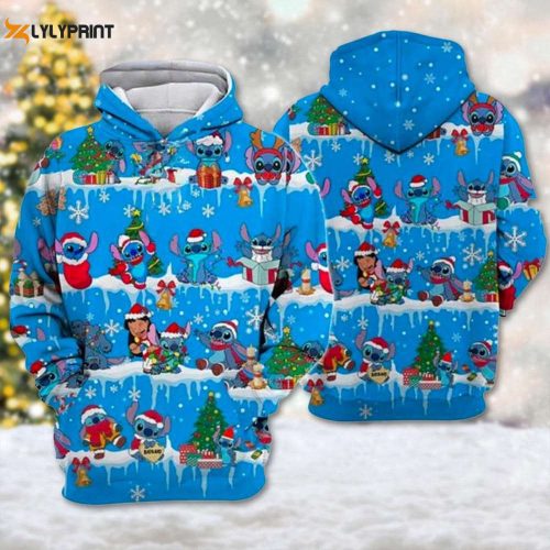 Santa Stitch Christmas Hoodie: 3D Sweater All Over Print Shirt Magic Kingdom Xmas Party