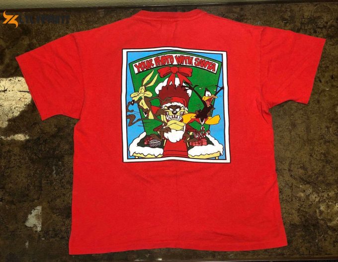 1995 Vintage Looney Tunes Tshirt: Christmas Tee With Taz Bugs Bunny Wile E Coyote – Limited Edition Santa Shirt