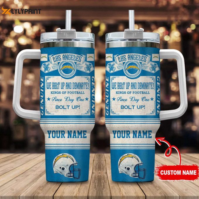 Vintage King Of Football Custom Name 40Oz Stanley Tumbler – Los Angeles Chargers Nfl Gift