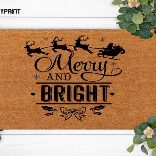 Merry&Bright: Custom Christmas Doormat – Welcome New Year! Holiday & Funny Rug for Dogs Lovers