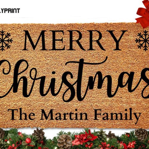 Custom Merry Christmas Doormat - Personalized Family Name Christmas Welcome Mat
