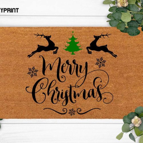 Festive Merry Christmas Doormat: Custom Funny Rug with Dogs - Welcome New Year & Holiday Spirit!