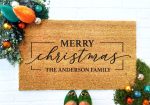 Personalized Merry Christmas Doormat – Custom Family Name Gift & Festive Holiday Decor