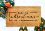 Personalized Merry Christmas Doormat – Custom Family Name Gift & Festive Holiday Decor