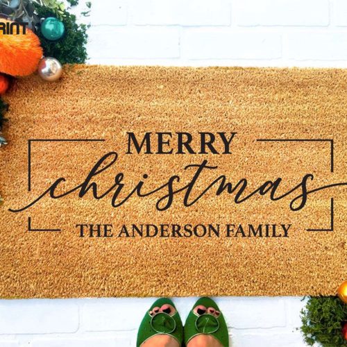 Personalized Merry Christmas Doormat - Custom Family Name Gift & Festive Holiday Decor