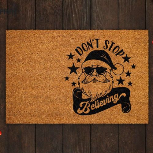 Merry Christmas Doormat: Don t Stop Believing Coir Door Mat – Funny & Festive Front Welcome Mats