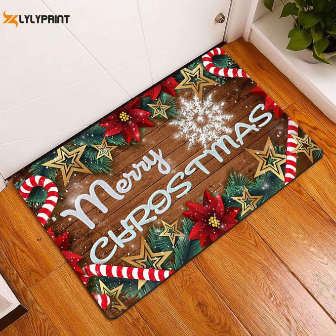 Festive Merry Christmas Doormat – Indoor Outdoor Welcome Rug For Door Decor