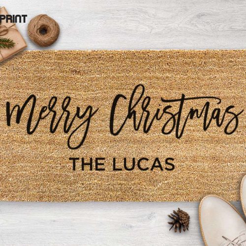 Personalized Merry Christmas Family Doormat – Perfect Housewarming Gift & Festive Christmas Decor