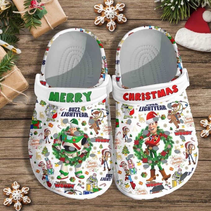 Merry Christmas Toy Story White Clogs: Fun Cartoon Footwear For Kids &Amp; Adults