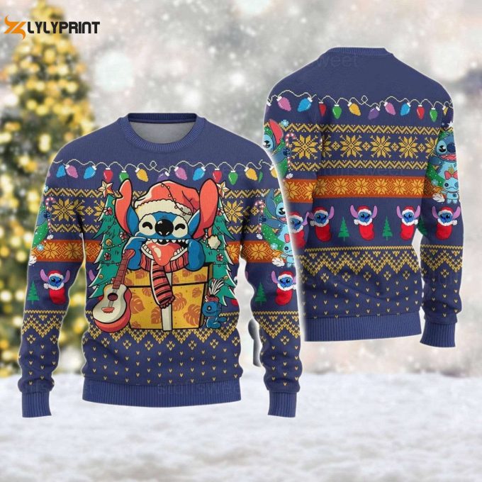 Merry Stitchmas 3D Ugly Sweater – Festive Cartoon Movie Christmas Sweatshirt Ideal Christmas Gift For Men Women &Amp;Amp; Kids