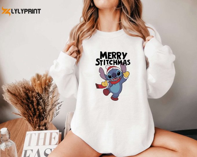 Merry Stitchmas: Christmas Shirt For Adults Kids &Amp;Amp; Newborns – Lilo And Stitch Sweatshirt In Pink