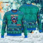 Merry Stitchmas Ugly Christmas Sweater: Funny Blue Alien Dog Xmas Sweatshirt for Men Women & Kids – Perfect Christmas Gift Blue Monster Shirt