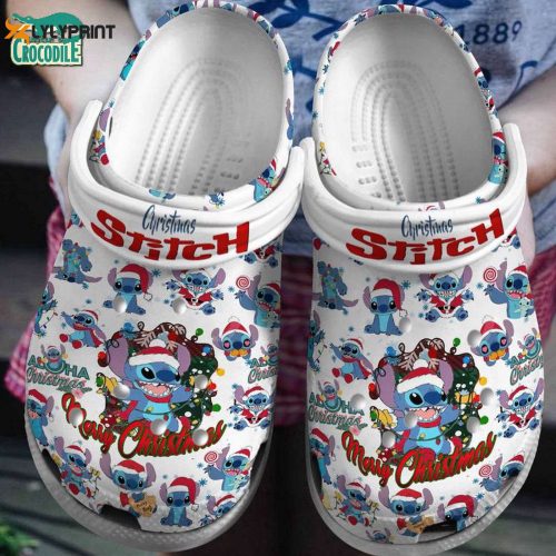 Stylish Mery Christmas Alon At Home Stitch White Clogs for Kids & Adults – Comfy Holiday Footwear!