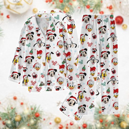 Mickey & Friends Christmas Pajamas Set: Disney Santa Claus PJs Magic Kingdom Gift – Perfect Matching PJs for Women