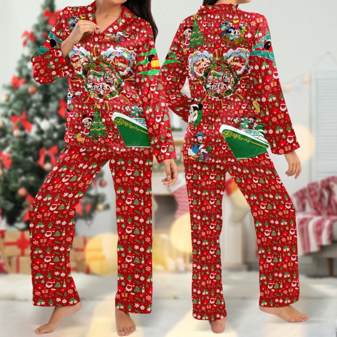 Mickey And Friends Cruise Christmas Pajamas Set Xmas Party Shirt Magic Kingdom Shirt Mickey Santa Hat Women Pajamas