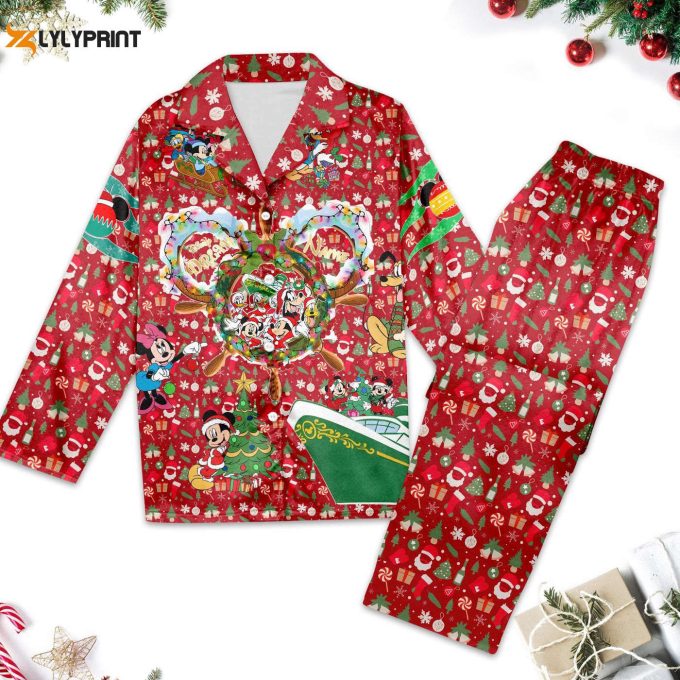 Mickey And Friends Cruise Christmas Pajamas Set Xmas Party Shirt Magic Kingdom Shirt Mickey Santa Hat Women Pajamas