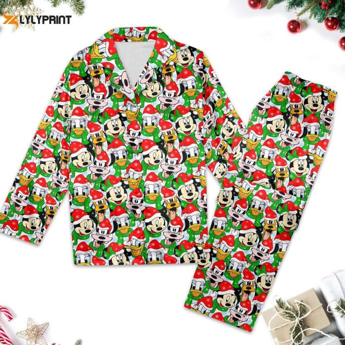 Mickey And Friends Merry Christmas Pajamas Set – Festive Xmas Party Shirt With Minnie Donald Goofy – Women S 3D Christmas Shirt