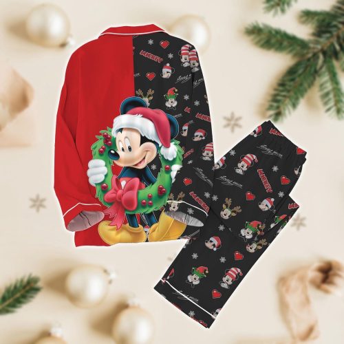 Mickey Christmas Pajamas Set: Santa Claus Thick PJs Disney Cartoon Pants – Perfect Xmas Gift for Men & Women!