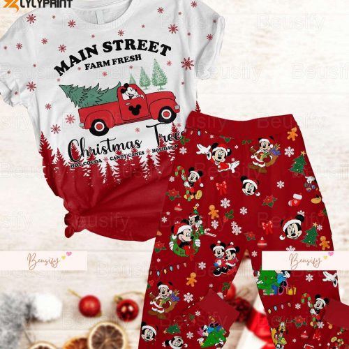 Mickey Pajamas Set: Festive & Cozy Holiday PJs for Women – Mickey Mouse Pants & Christmas Tree Shirt