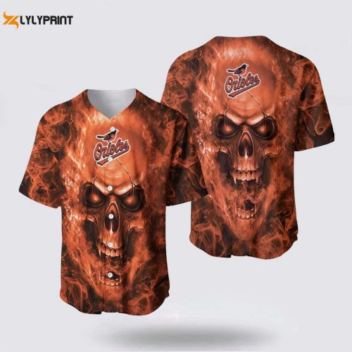 Unique & Expressive MLB Baltimore Orioles Baseball Jersey with Skull Design for Passionate Fans – Gift for Men Women