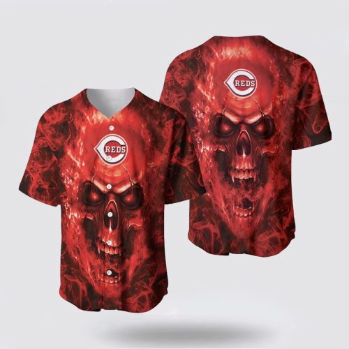 MLB Cincinnati Reds Baseball Jersey Skull: Stylish & Comfortable Fan Gear – Gift for Men Women