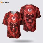 MLB Cincinnati Reds Baseball Jersey Skull: Stylish & Comfortable Fan Gear – Gift for Men Women