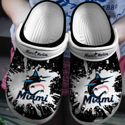 MLB Miami Marlins Crocs: Black-White Fan Baseball Shoes – Stylish & Comfy