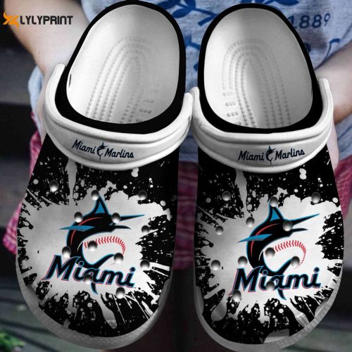 MLB Miami Marlins Crocs: Black-White Fan Baseball Shoes – Stylish & Comfy