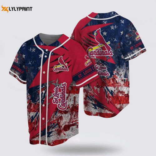 Show Your MLB Pride with the St Louis Cardinals US Flag Baseball Jersey!